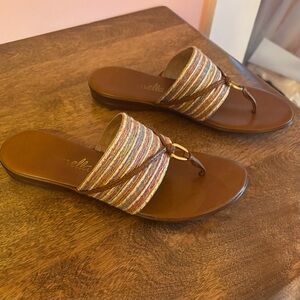 Made in Italy Leather Slide Sandals with Multicolor Striped Band